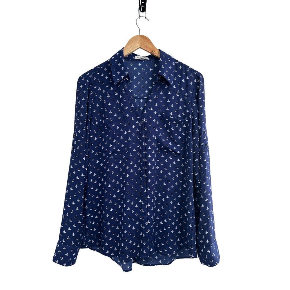 Express The Portofino Shirt Navy Anchor Print Button Down Shirt Large